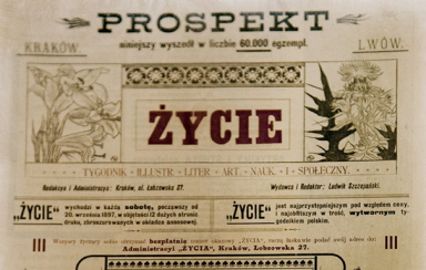 Stanisław Wyspiański był także świetnym, nowatorskim grafikiem książkowym i prasowym. Na zdjęciu zaprojektowana przez niego w 1898 r. winieta czasopisma „Życie”, za którego szatę graficzną był odpowiedzialny od 29 października 1898 do 5 lipca 1899 r. Fot. z miesięcznika WPiS.