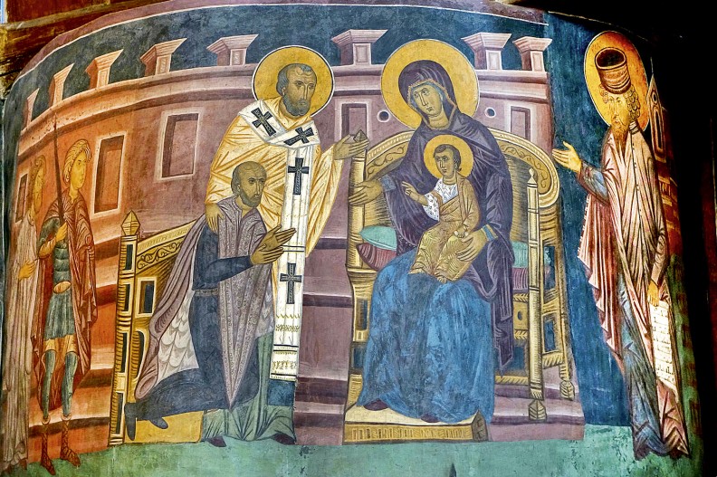 XV-wieczny fresk przedstawiający Władysława Jagiełłę adorującego Matkę Bożą z dzieciątkiem. 