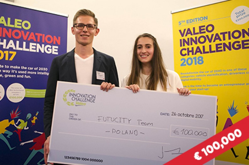 Julia Górecka i Maciej Zawierucha zwycięzcy kategorii nowe pomysły na wykorzystanie samochodów w konkursie Valeo Innovation Challenge 2017.   Fot.: valeoinnovationchallenge.valeo.com