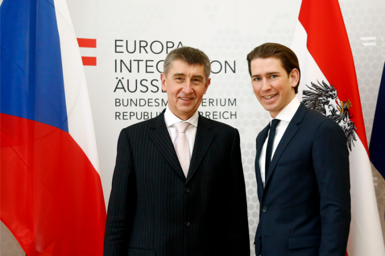 Wiedeń, 13 lutego 2015, ówczesny pierwszy wicepremier i minister finansów Czech, Andrej Babiš (obecny premier Republiki Czeskiej) i ówczesny minister spraw zagranicznych Austrii, Sebastian Kurz (obecnie kanclerz Austrii). / Źródło: Flickr