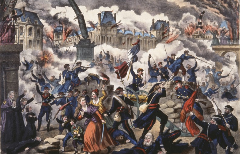 Kolorowa litografia przedstawiająca przemoc podczas Komuny Paryskiej autorstwa Roche Le Regrattier.  Fot. Wikimedia