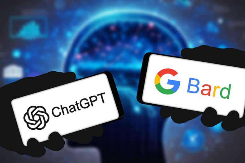 ChatGPT i Google Bard, dwie wyróżniające się platformy AI. Źródło: The Guardian, fot. Greg Guy/Alamy.