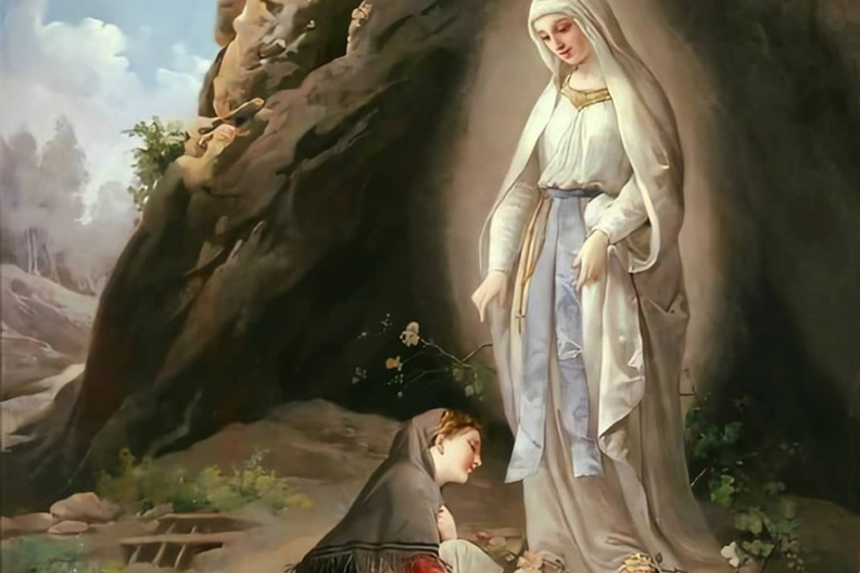 Najświętsza Maria Panna objawiła się świętej Bernadetcie 18 razy; te wizje dały początek słynnemu dziś na cały świat sanktuarium w Lourdes, fot. Wikimedia z książki 