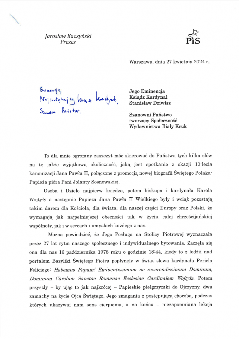 List Jarosława Kaczyńskiego 1