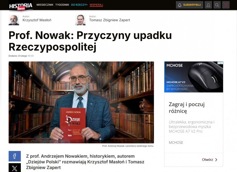 &bdquo;Dzieje Polski. Tom 7&rdquo; - wywiad z prof. Andrzejem Nowakiem w Historia Do Rzeczy 