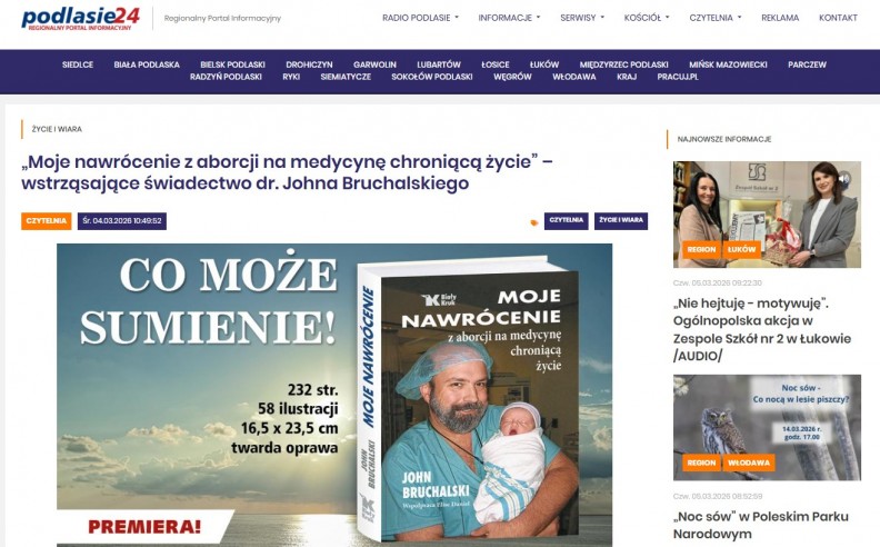 &bdquo;Moje nawr&oacute;cenie z aborcji na medycynę chroniącą życie&rdquo; &ndash; na portalu Podlasie24.pl