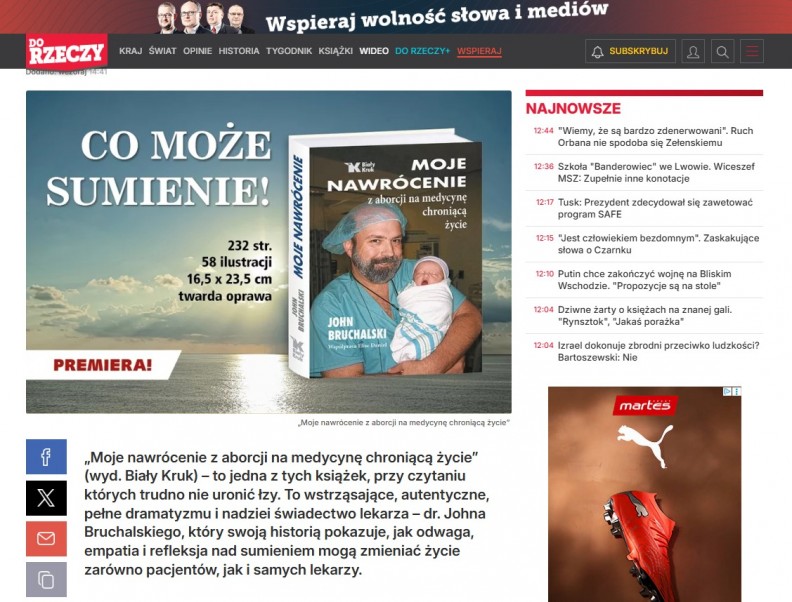 &bdquo;Moje nawr&oacute;cenie z aborcji na medycynę chroniącą życie&rdquo; &ndash; na portalu Dorzeczy.pl 