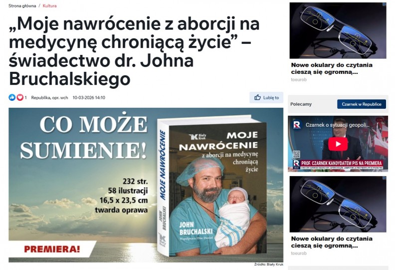 &bdquo;Moje nawr&oacute;cenie z aborcji na medycynę chroniącą życie&rdquo; &ndash; na portalu TV Republika 