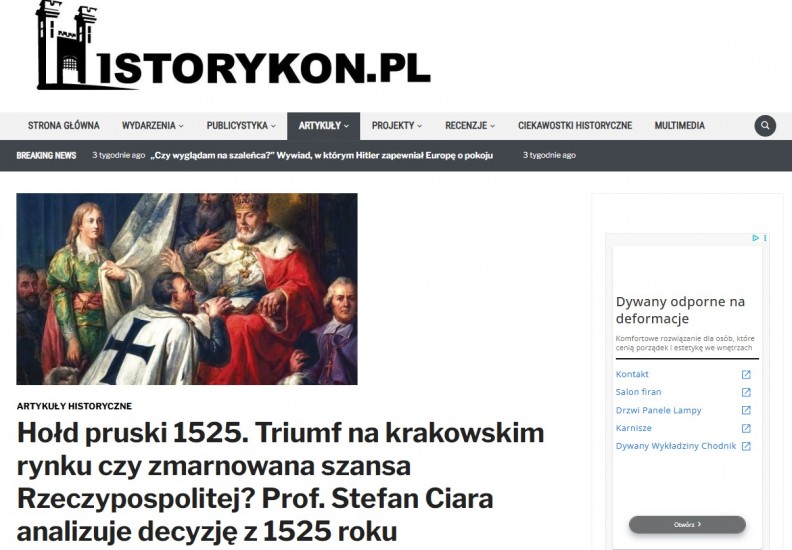 &bdquo;Hołdy pruskie&rdquo; &ndash; na portalu Historykon.pl 