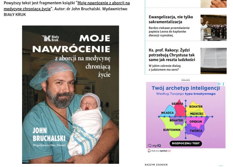 &bdquo;Moje nawr&oacute;cenie z aborcji na medycynę chroniącą życie&rdquo; &ndash; na portalu Wiara.pl