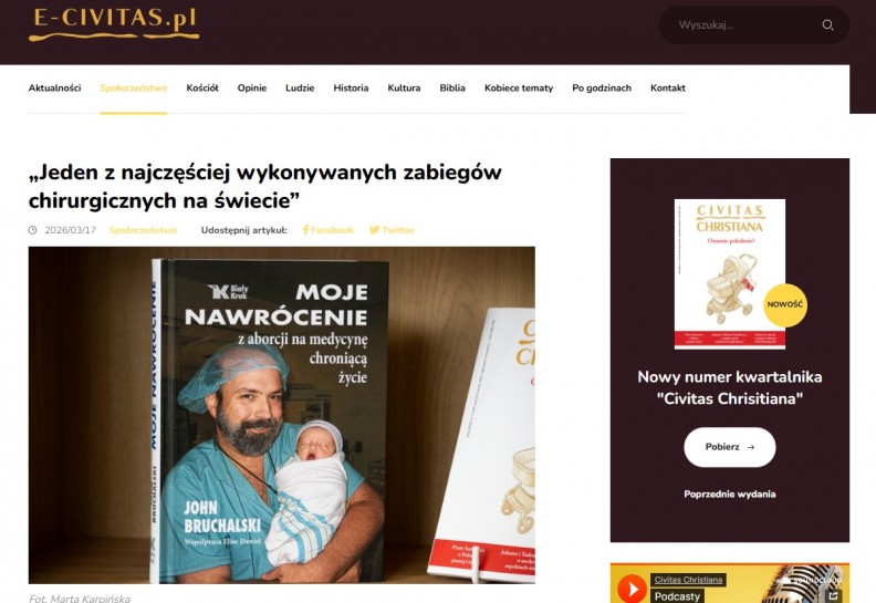 &bdquo;Moje nawr&oacute;cenie z aborcji na medycynę chroniącą życie&rdquo; &ndash; recenzja Piotra Sutowicza na portalu E-civitas.pl 