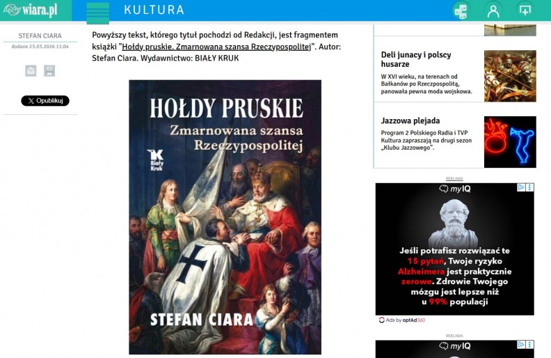 &bdquo;Hołdy pruskie. Zmarnowana szansa Rzeczypospolitej&rdquo; &ndash; na portalu Wiara.pl 