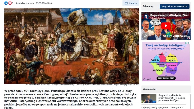 &bdquo;Hołdy pruskie. Zmarnowana szansa Rzeczypospolitej&rdquo; &ndash; na portalu TV Republika 