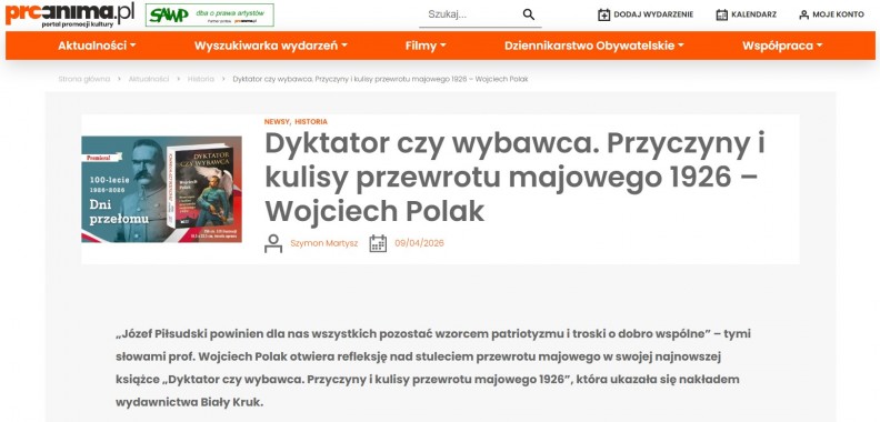 &bdquo;Dyktator czy wybawca. Przyczyny i kulisy przewrotu majowego 1926&rdquo; &ndash; na portalu proanima.pl 