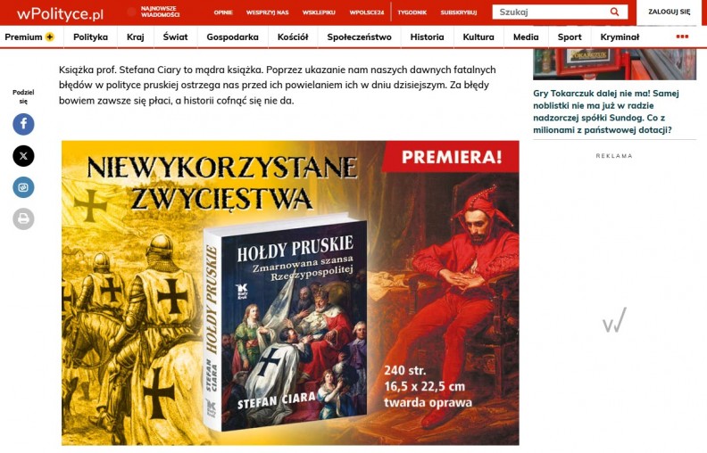 &bdquo;Hołdy pruskie. Zmarnowana szansa Rzeczypospolitej&rdquo; &ndash; recenzja książki na portalu wpolityce.pl