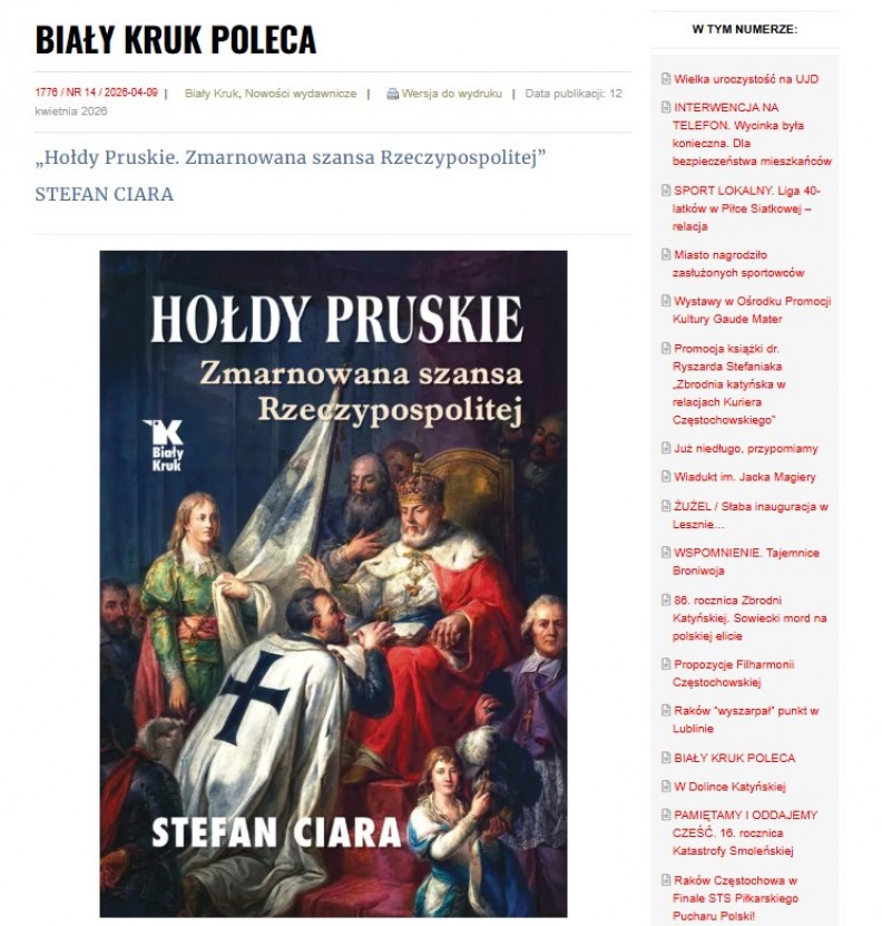 &bdquo;Hołdy pruskie. Zmarnowana szansa Rzeczypospolitej&rdquo; &ndash; na portalu Gazety Częstochowskiej