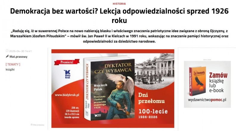 &bdquo;Dyktator czy wybawca. Przyczyny i kulisy przewrotu majowego 1926&rdquo; &ndash; na portalu Niedziela.pl 