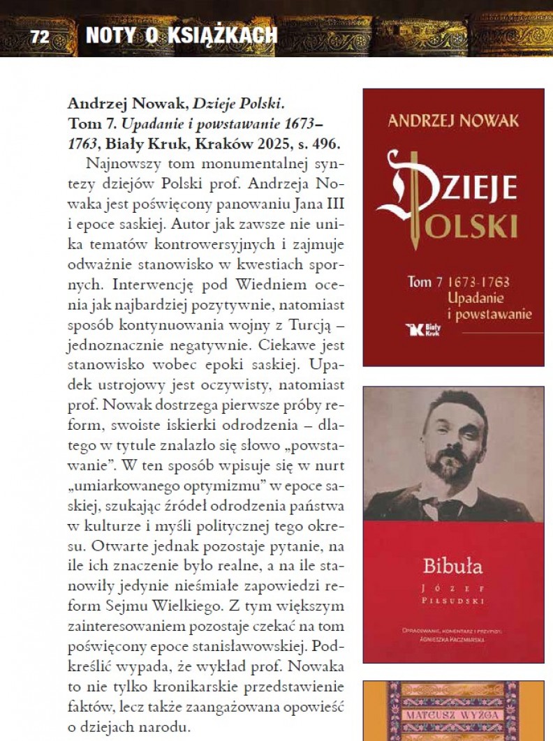  &bdquo;Dzieje Polski. Tom 7. Upadanie i powstawanie&rdquo; &ndash; recenzja książki w magazynie &bdquo;M&oacute;wią Wieki&rdquo; (4/2026)