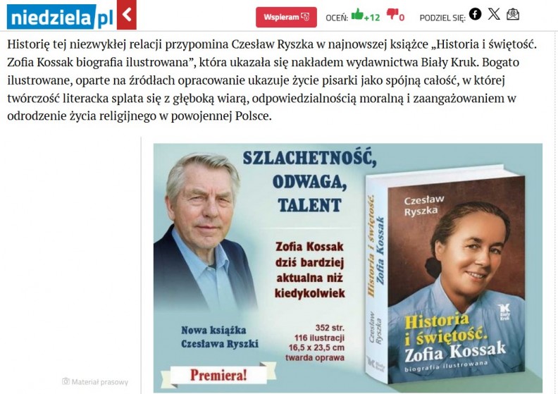 &bdquo;Historia i świętość. Zofia Kossak biografia ilustrowana&rdquo; &ndash; na portalu Niedziela.pl 