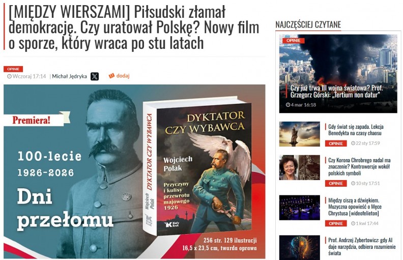 &bdquo;Dyktator czy wybawca. Przyczyny i kulisy przewrotu majowego 1926&rdquo; &ndash; w Tygodniku Bydgoskim 