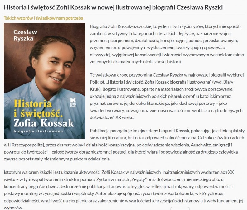 &bdquo;Historia i świętość. Zofia Kossak biografia ilustrowana&rdquo; &ndash; na portalu Rynek-ksiazki.pl 