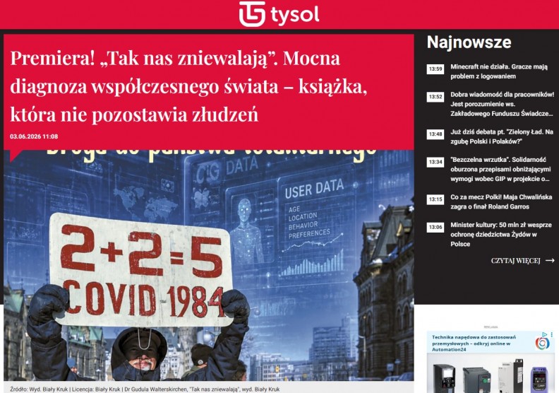 &bdquo;Tak nas zniewalają. Droga do państwa totalitarnego&rdquo; &ndash; na portalu Tysol.pl 